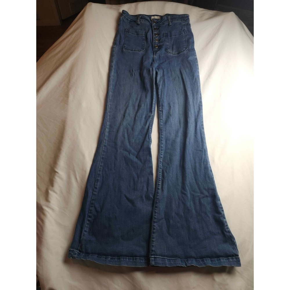 Cello Flare Jeans Women 11 Juniors Blue Denim High Rise Button Fly Boho Chic Y2K